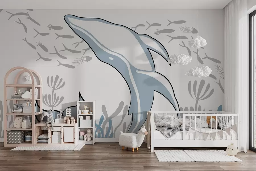 murales de pared Una ballena entre peces y algas w03853v1