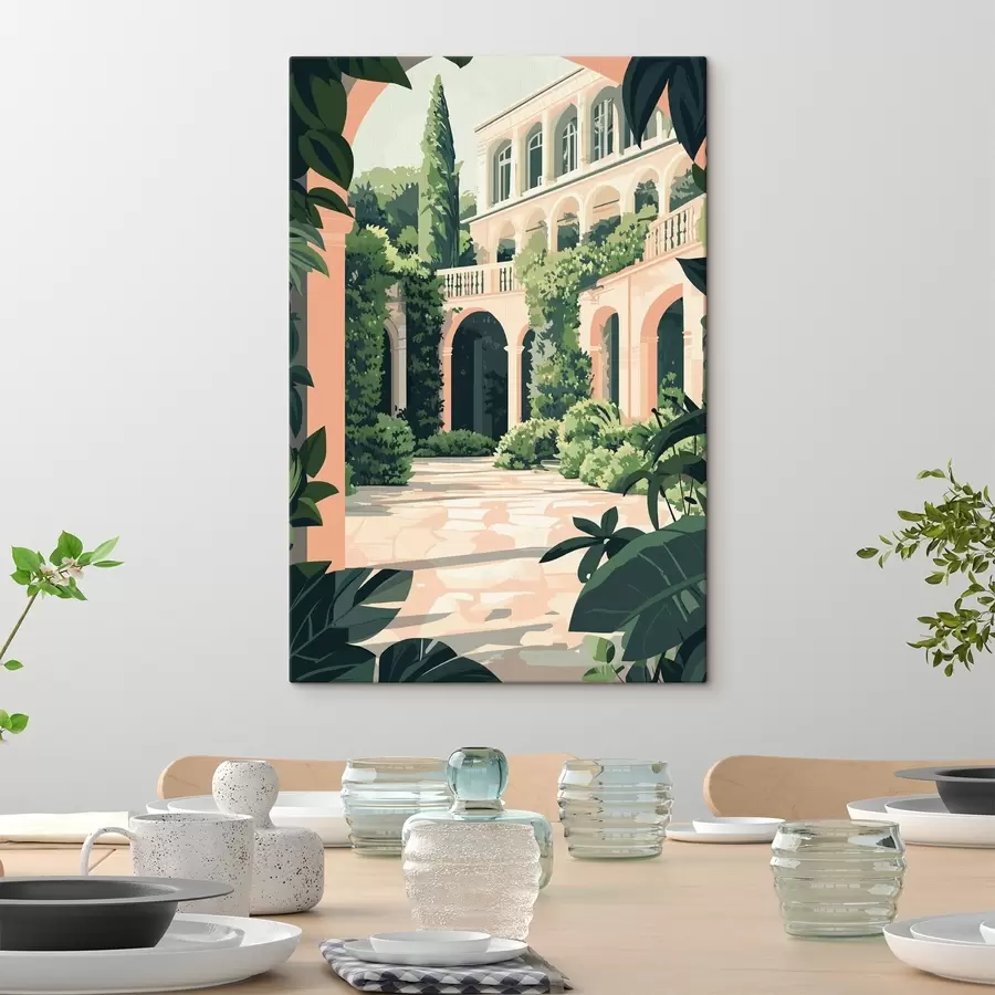 murales de pared Arquitectura mediterránea, naturaleza tropical, estilo llano, chalet con jardín s44150