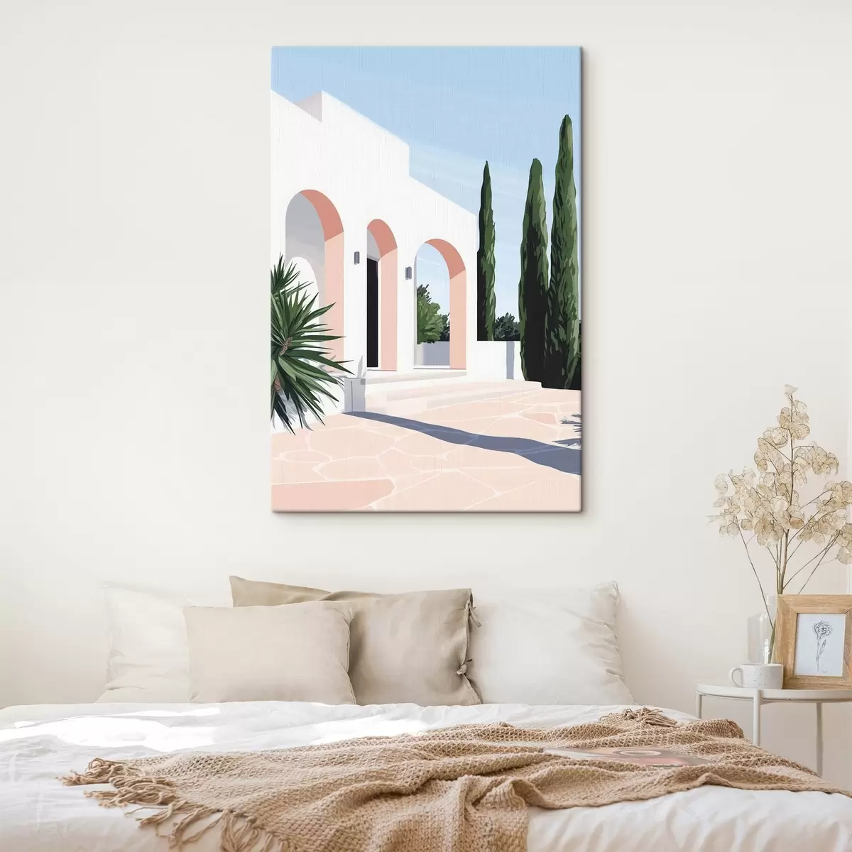 murales de pared Chalet blanco con arcos y jardín tropical, mediterráneo, estilo llano s44153