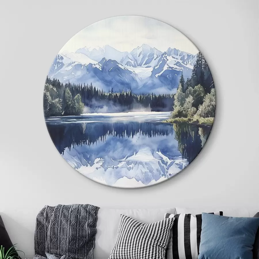 murales de pared Hermosas montañas en Nueva Zelanda, estilo acuarela, lago, bosque r44144