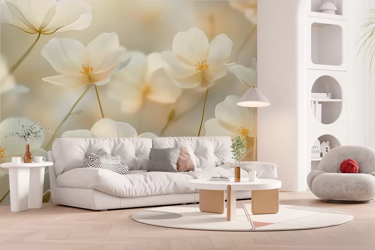 murales de pared flores blancas matutinas w03766