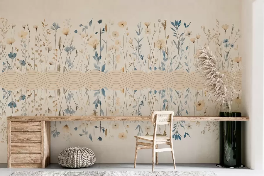murales de pared flores silvestres de estilo boho con estampado w03767