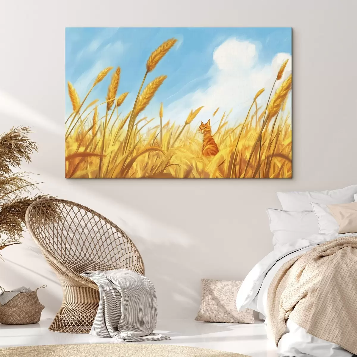 murales de pared Gato en el campo con espigas de trigo s44211