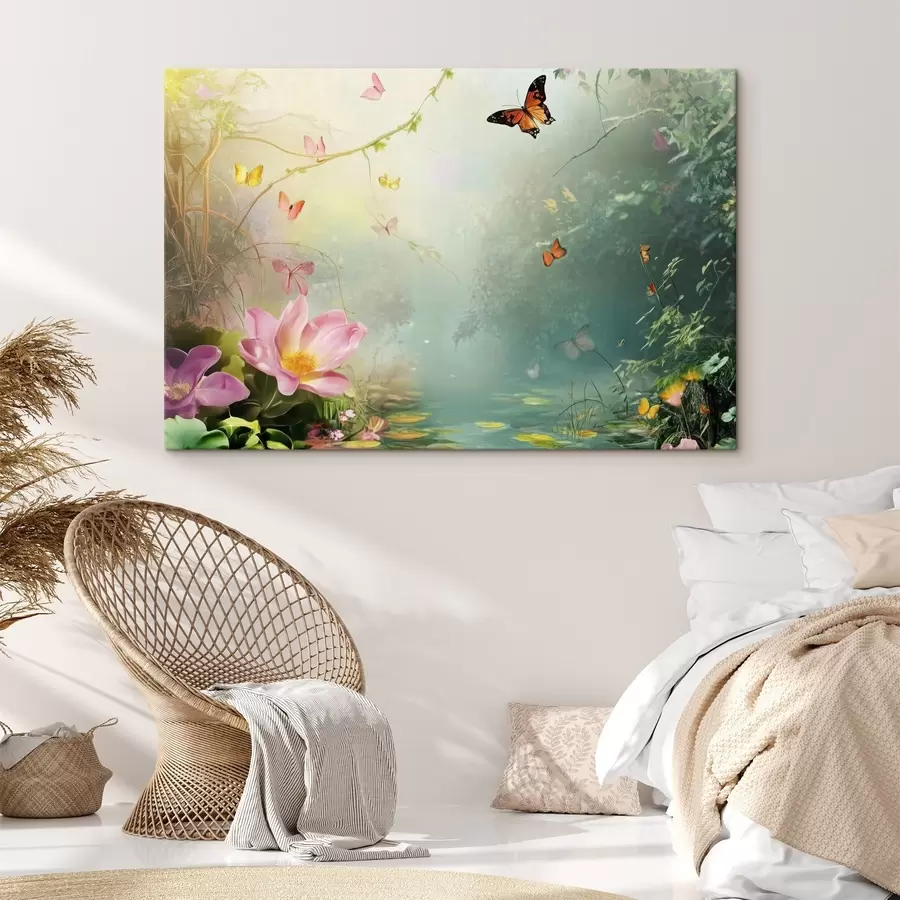 murales de pared Lago en el bosque bajo los árboles s44216