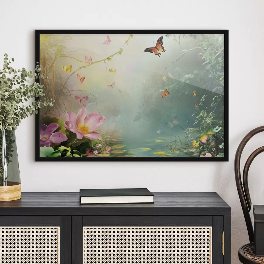 murales de pared Lago en el bosque bajo los árboles f44216