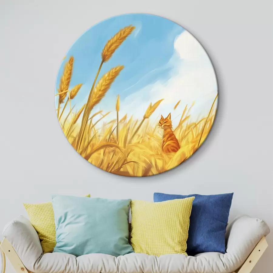 murales de pared Gato en el campo con espigas de trigo r44211