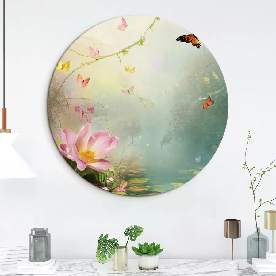 murales de pared Lago en el bosque bajo los árboles r44216