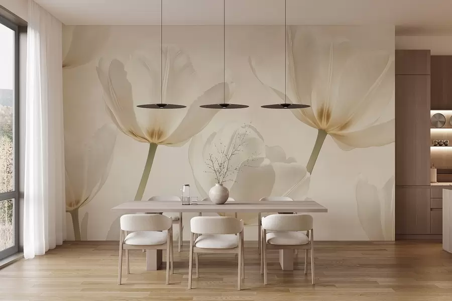 murales de pared Preciosos tulipanes, florales, colores beige, realismo w03877