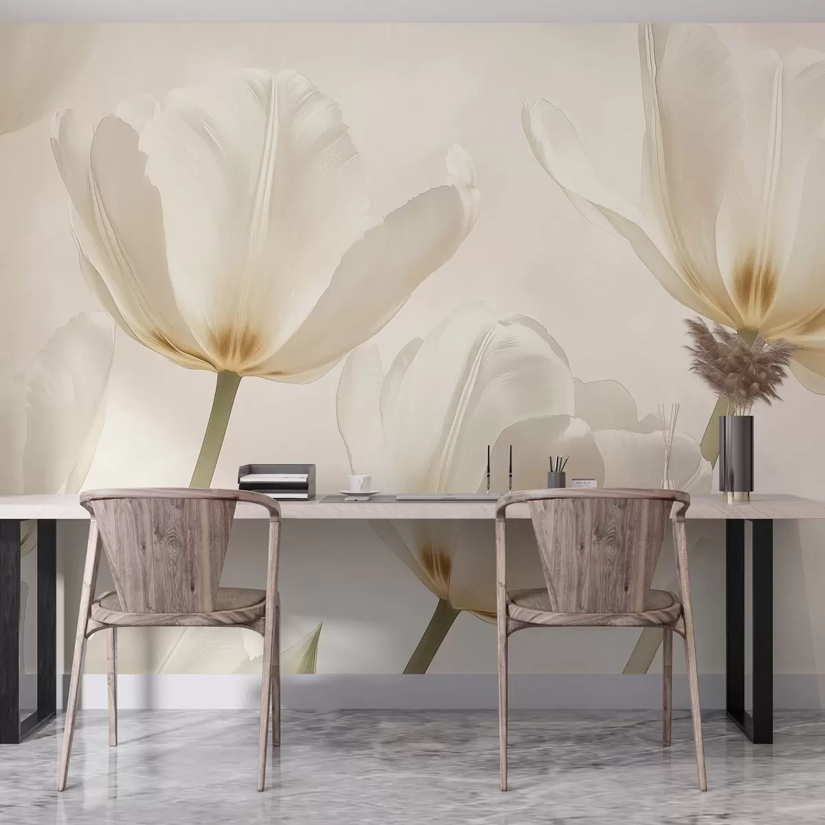 murales de pared Preciosos tulipanes, florales, colores beige, realismo w03877