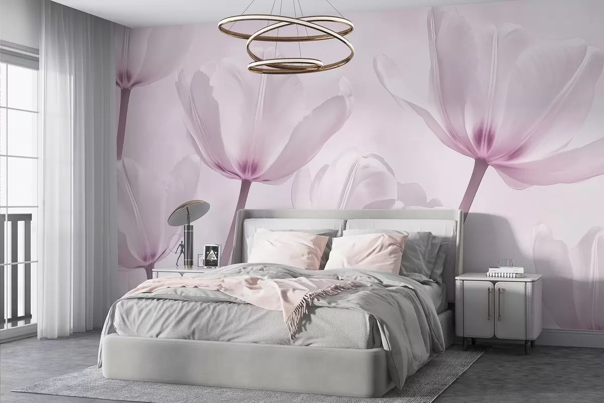 murales de pared Preciosos tulipanes, florales, colores rosas, realismo w03877v2