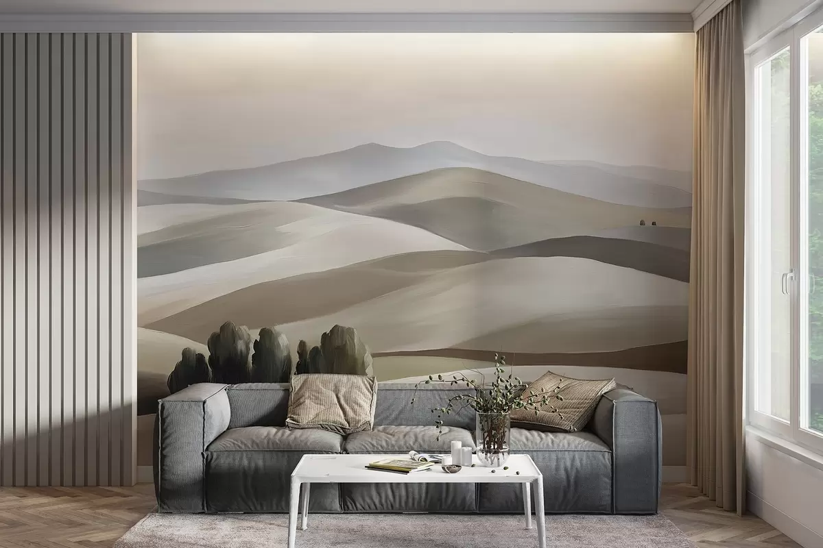 murales de pared Paisajes con árboles, Toscana, colores beige y gris, estilo óleo w03880v1