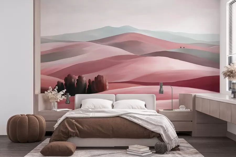 murales de pared Paisajes con árboles, Toscana, colores rosas, estilo óleo w03880v2