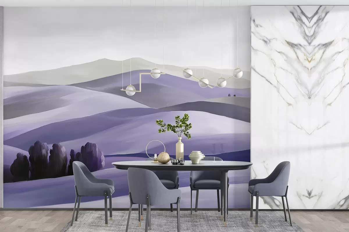 murales de pared Paisajes con árboles, Toscana, colores púrpura, estilo óleo w03880v3