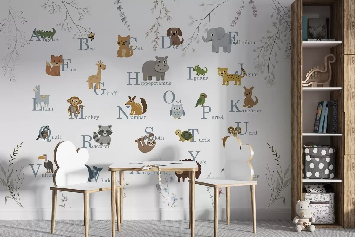 murales de pared Alfabeto minimalista con letras azules w03808