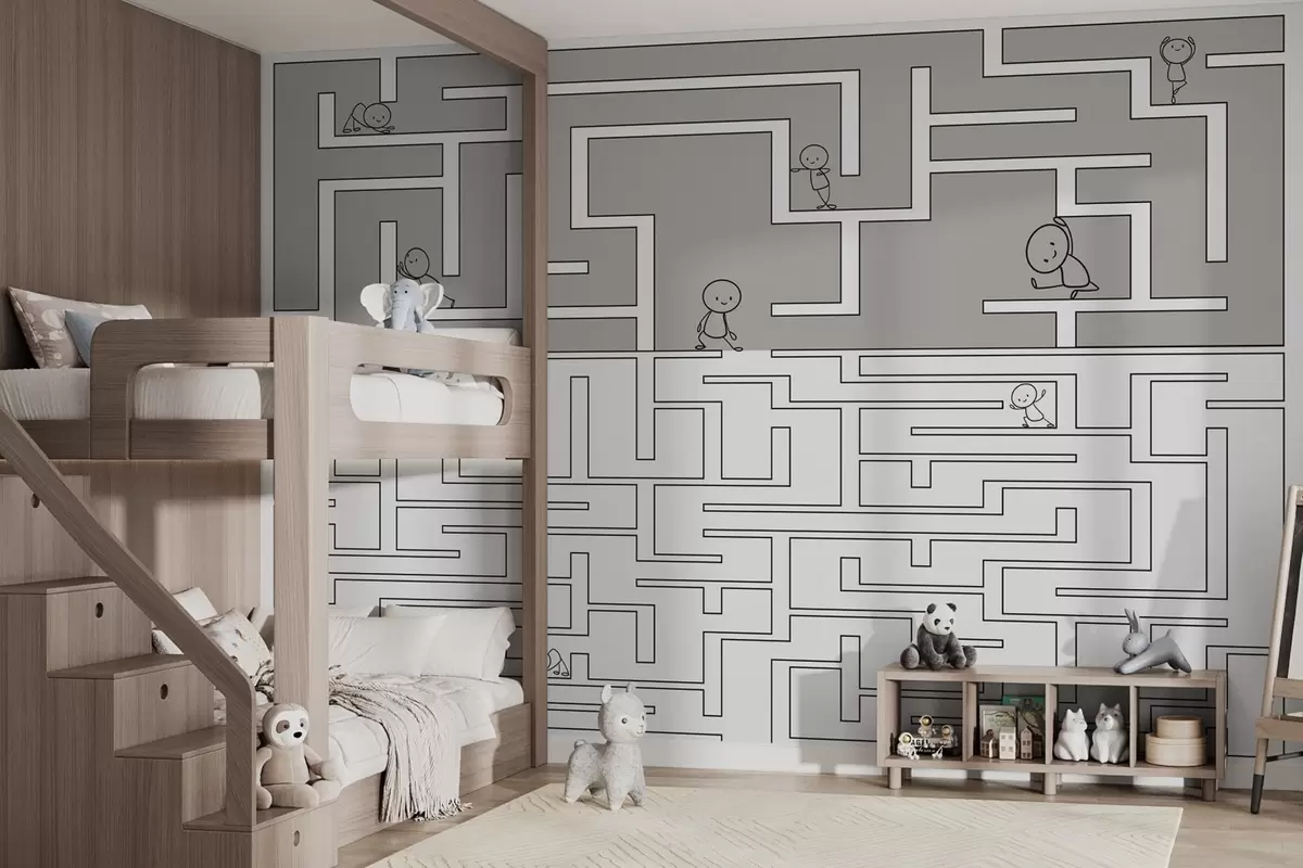 murales de pared Laberinto en gris y blanco w03873v1