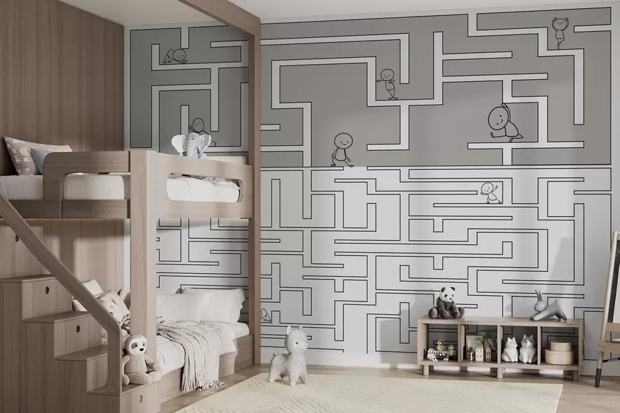 murales de pared Laberinto en gris y blanco w03873v1