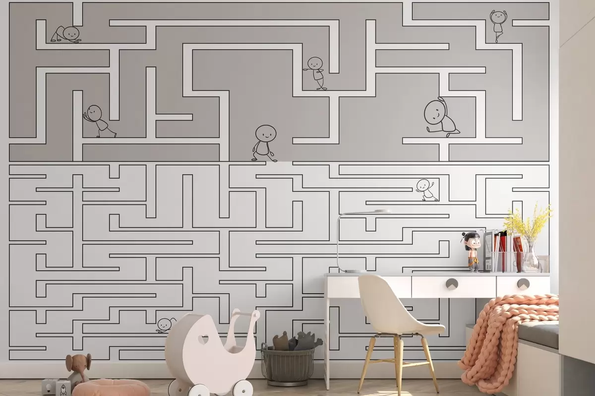 murales de pared Laberinto en gris claro y blanco w03873v5