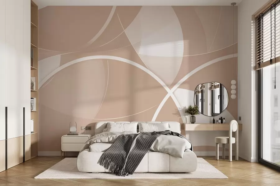 murales de pared Abstracción geométrica en tonos beige y rosa con círculos y semicírculos w09085