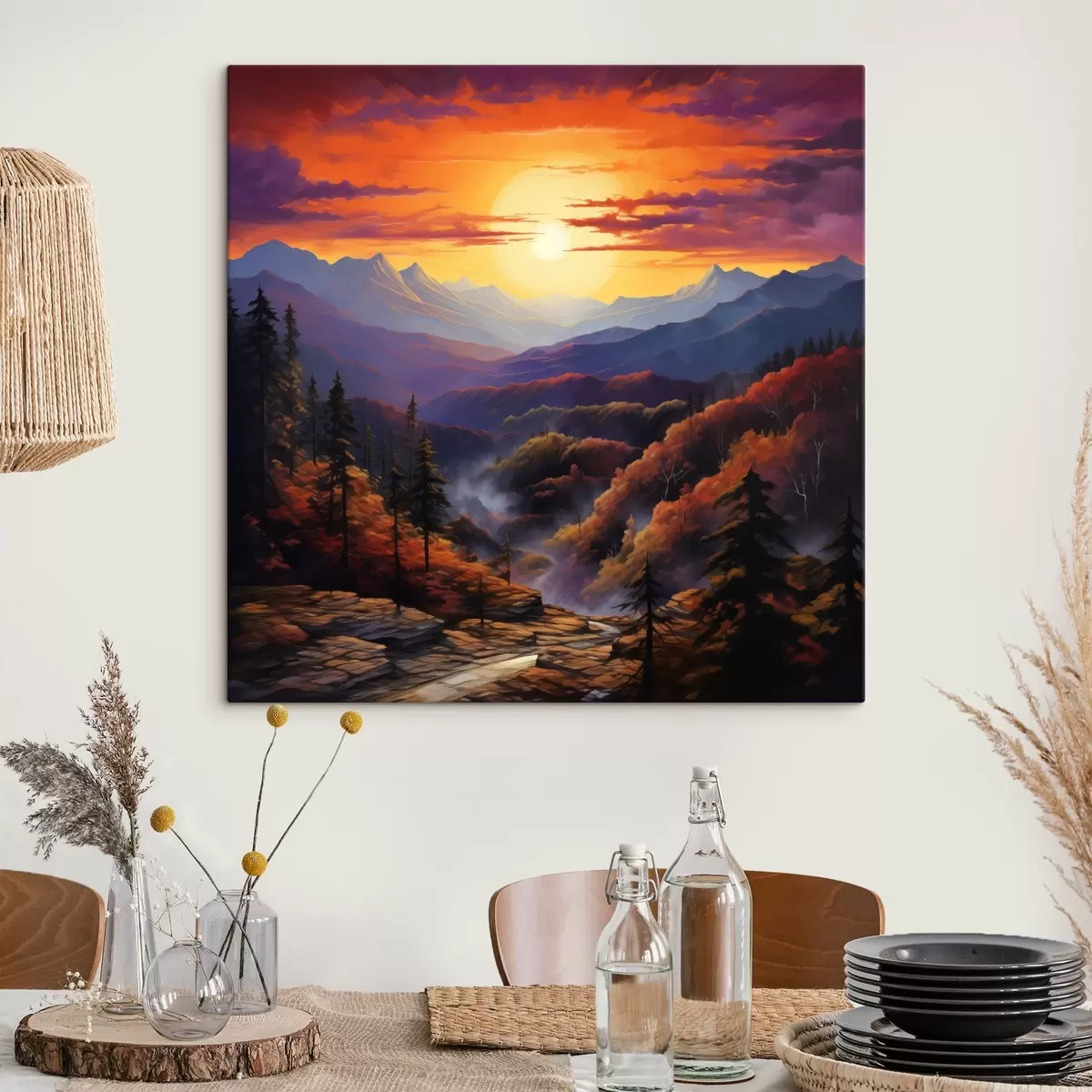 murales de pared Bosque y montañas al atardecer s44045