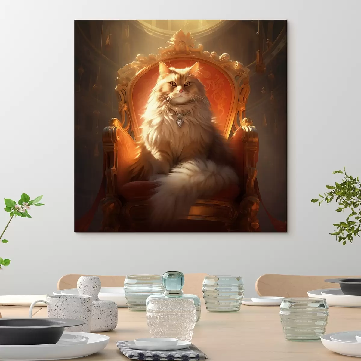 murales de pared Regio gato con ojos de ámbar en un trono en los rayos de la gloria en el estilo barroco s44250