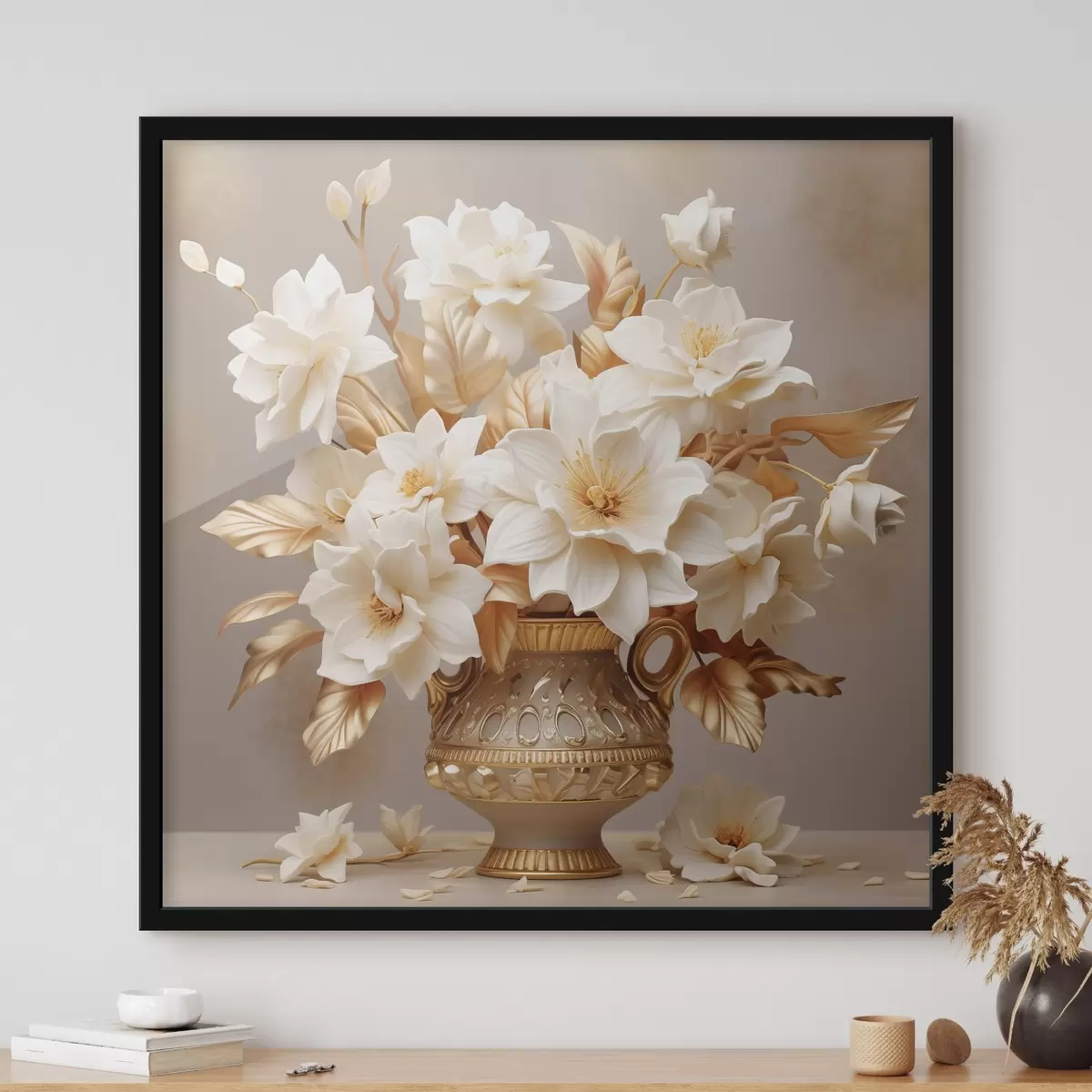 Poster Tierno ramo de flores en un jarrón clásico de estilo realista f44237