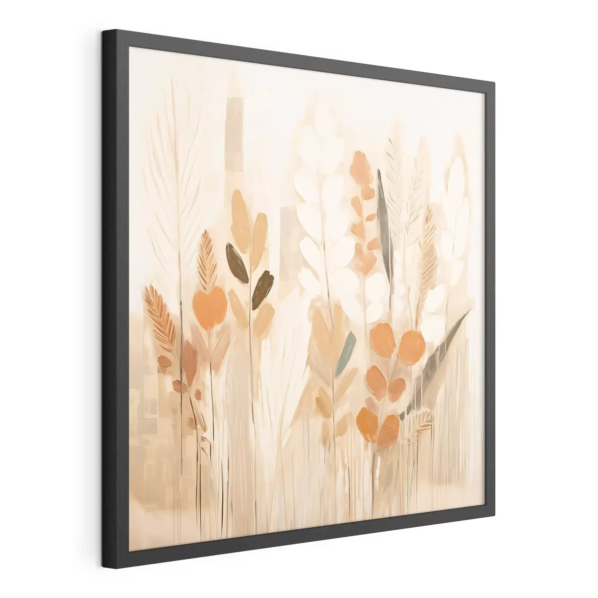 Poster Abstracción cálida con hierbas de campo y flores en una paleta beige-naranja de estilo Art Nouveau f44252