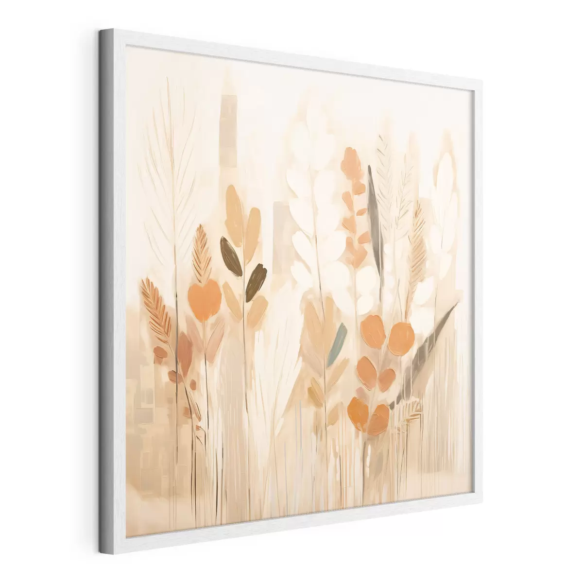 Poster Abstracción cálida con hierbas de campo y flores en una paleta beige-naranja de estilo Art Nouveau f44252
