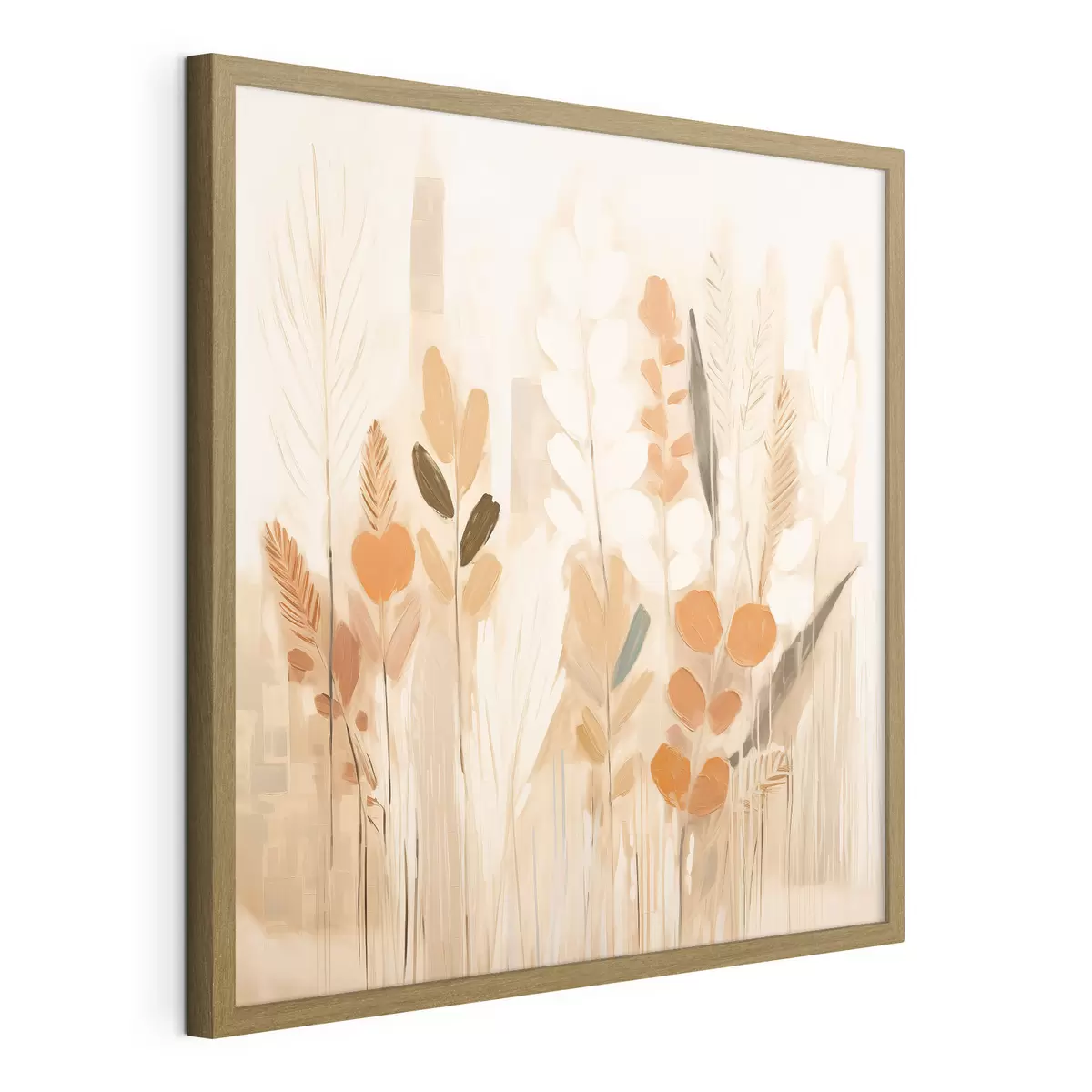 Poster Abstracción cálida con hierbas de campo y flores en una paleta beige-naranja de estilo Art Nouveau f44252