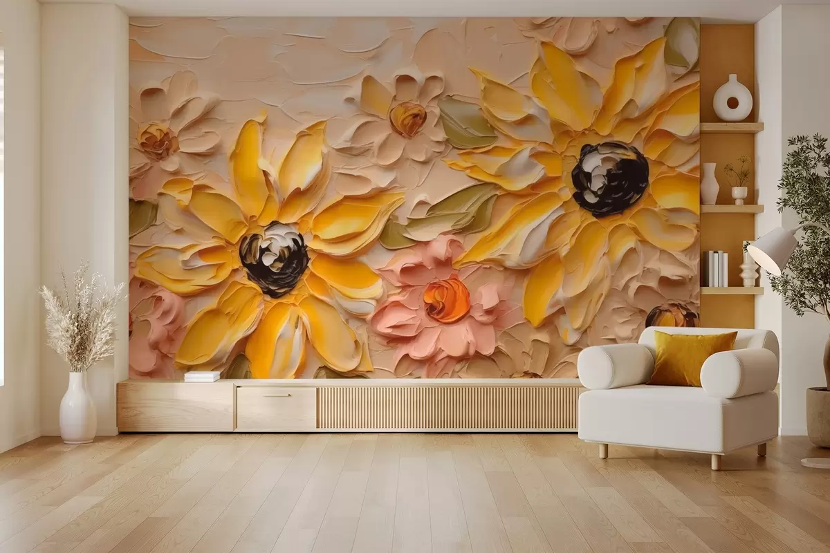 murales de pared Flores brillantes imitación de pinceladas w03898
