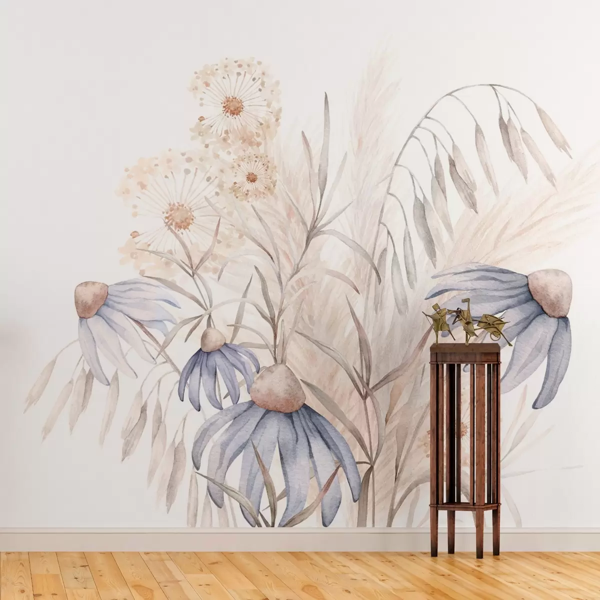 murales de pared Dientes de león y flores entre hierbas secas w03908