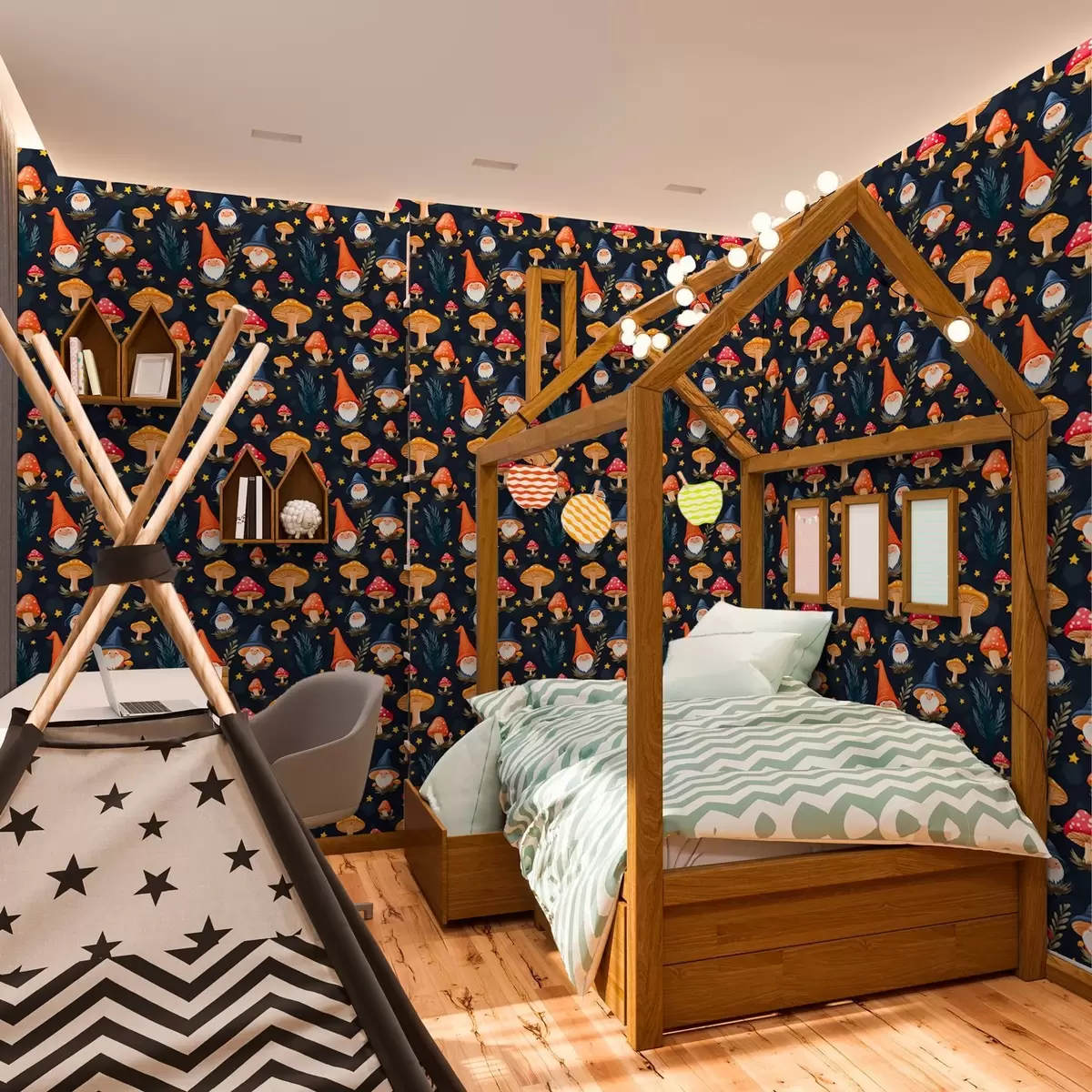 Papel pintado Gnomos de hadas y noche estrellada a00077