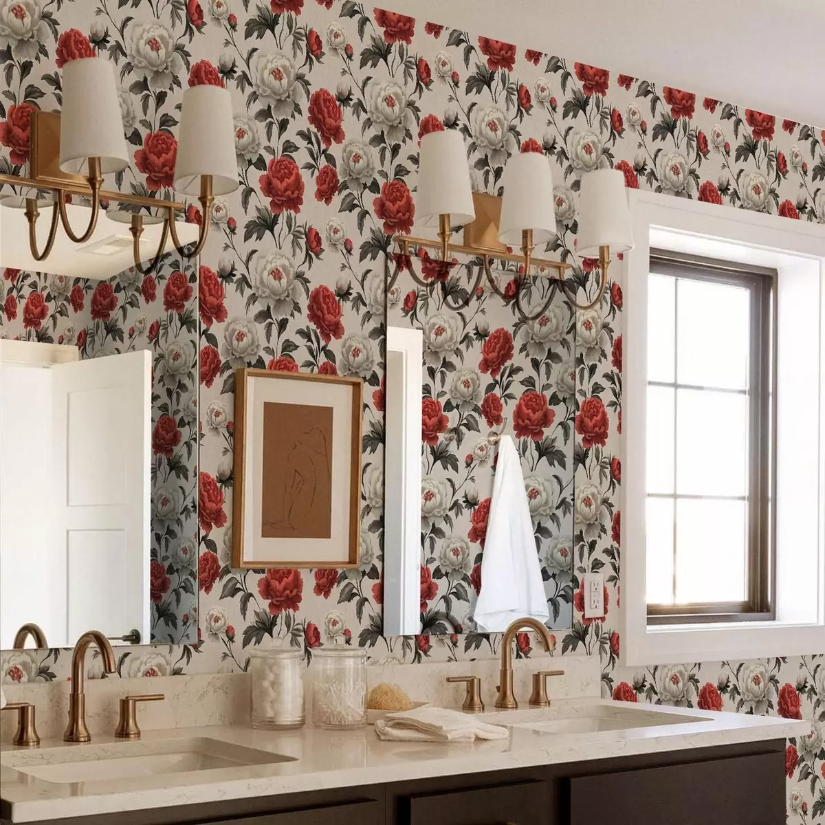 Papel pintado Peonías de estilo retro sobre fondo beige a00107