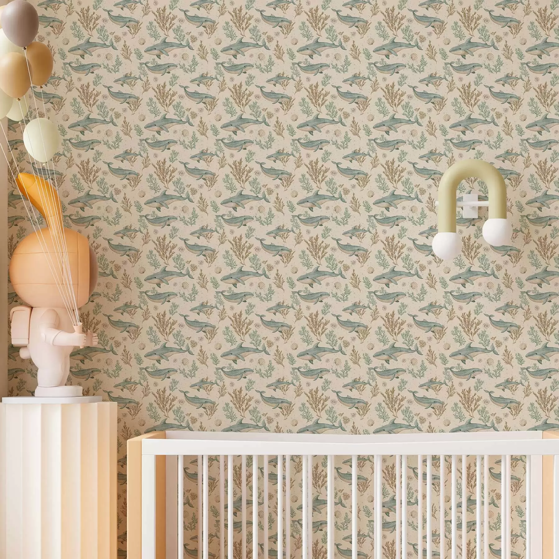 murales de pared Ballenas sobre fondo blanco a00117