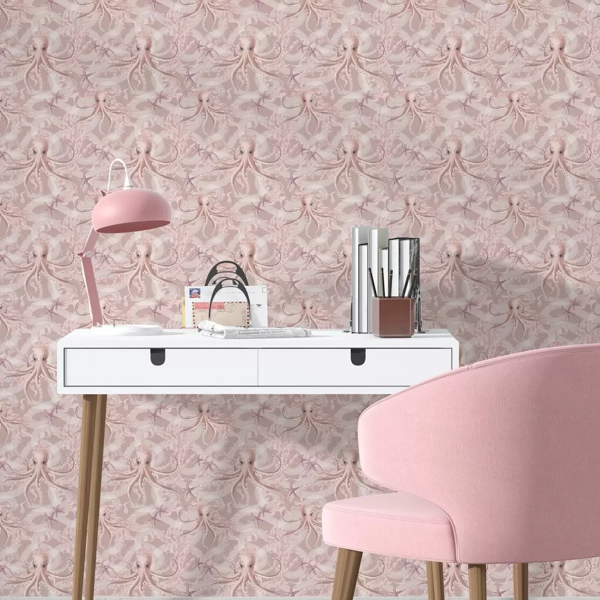 Papel pintado Pulpos sobre fondo rosa a00120