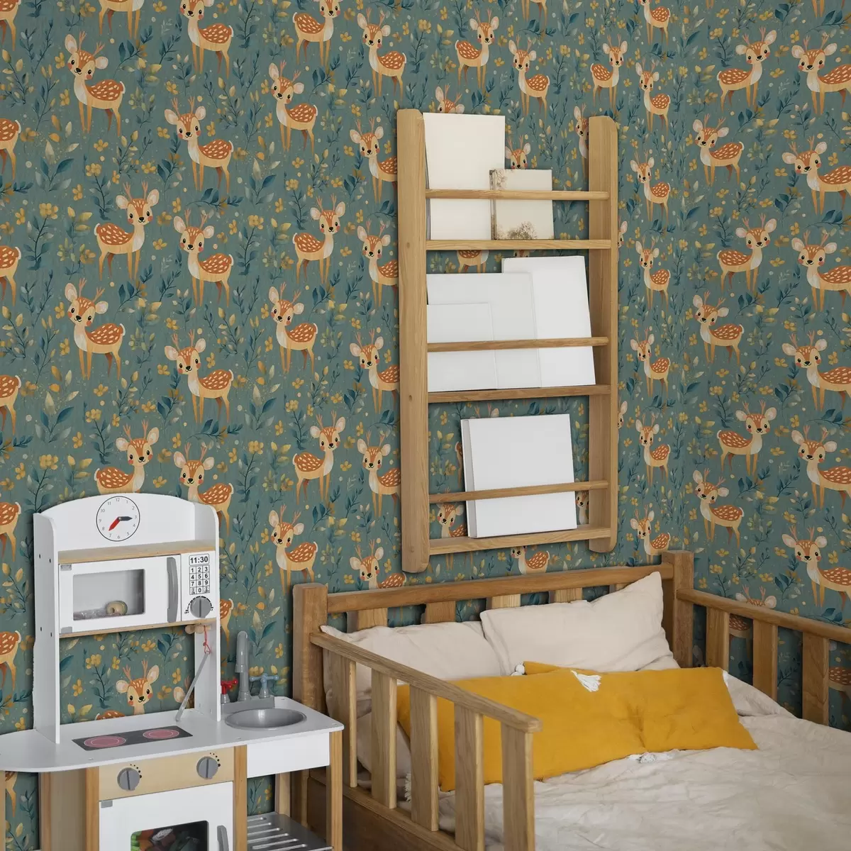 Papel pintado Cría de ciervo en el bosque con hojas amarillas a00124v1