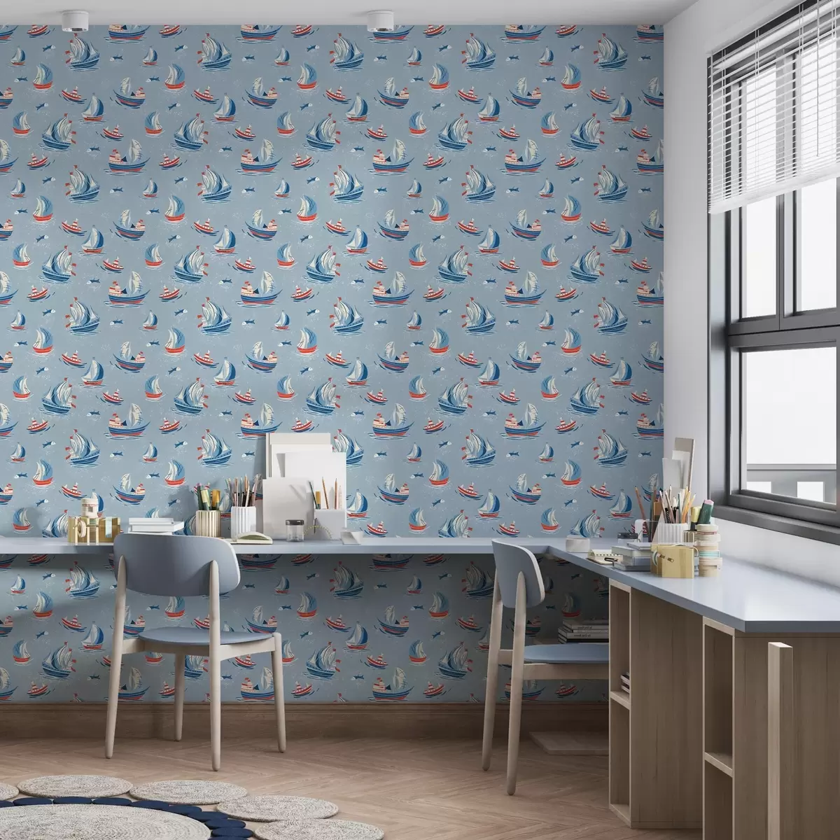 Papel pintado Barcos sobre fondo azul a00126