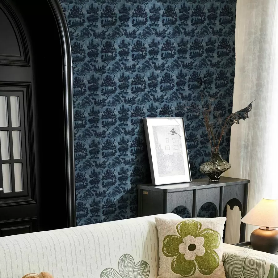 murales de pared Castillos góticos entre los árboles del bosque nocturno a00130v1