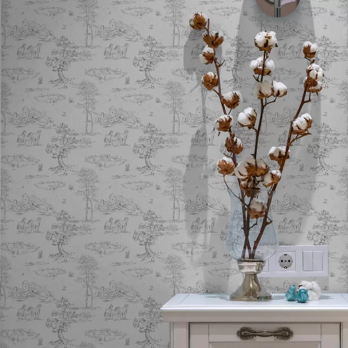 Papel pintado Paisaje con caballos en estilo gris y blanco a00133v2