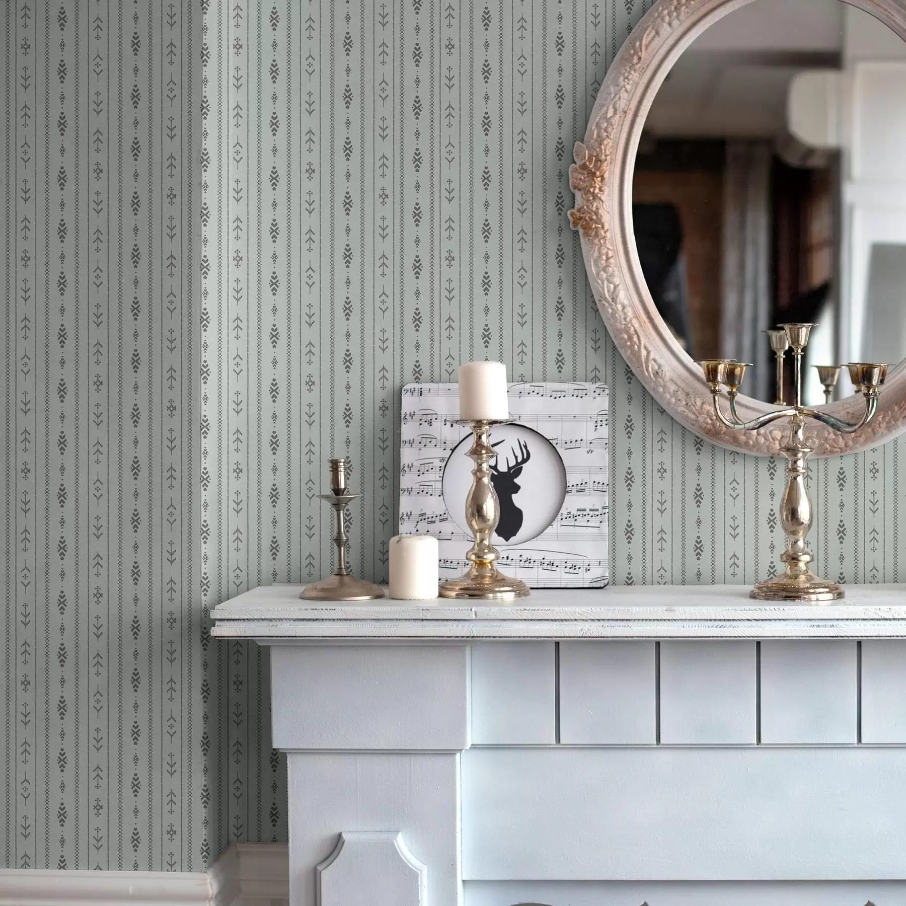 murales de pared Motivo étnico con dibujos en colores gris y menta a00138