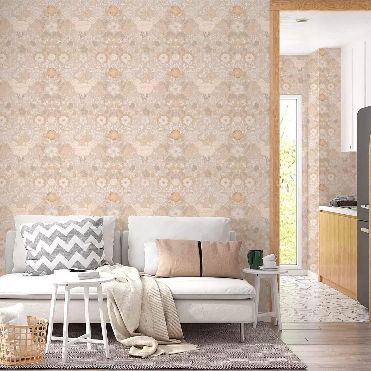 Papel pintado Estampado floral beige en tonos pastel a00145