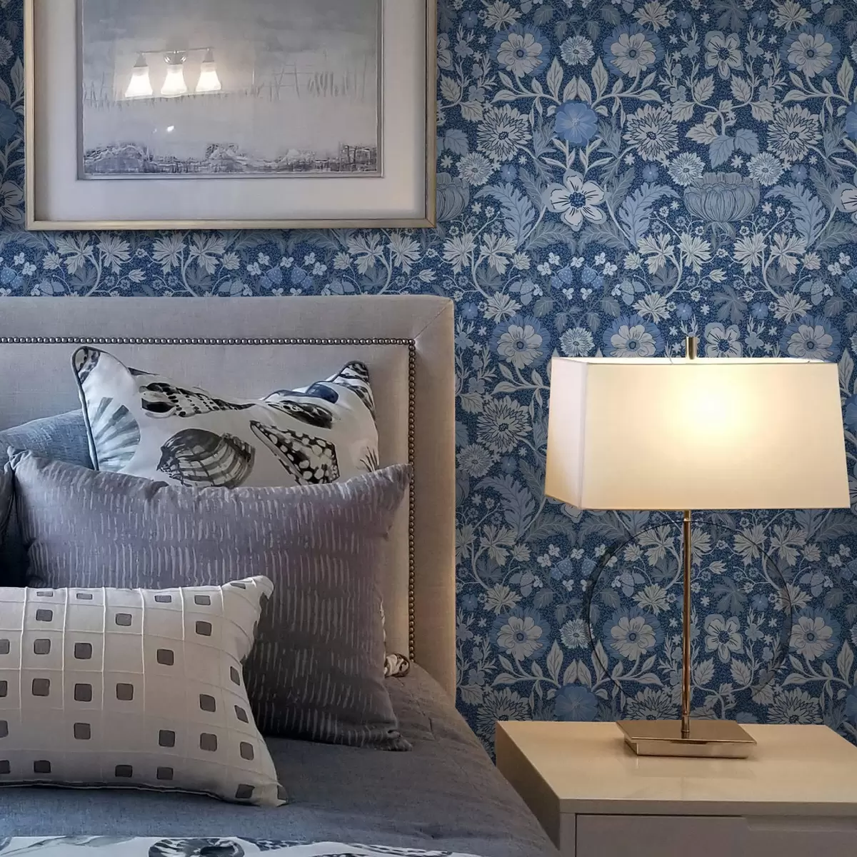 Papel pintado Estampado botánico azul de estilo vintage a00145v2