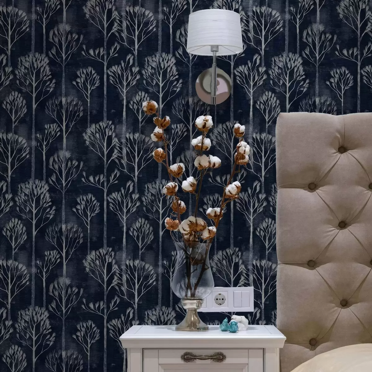 Papel pintado Botánica con árboles blancos de estilo escandinavo a00148