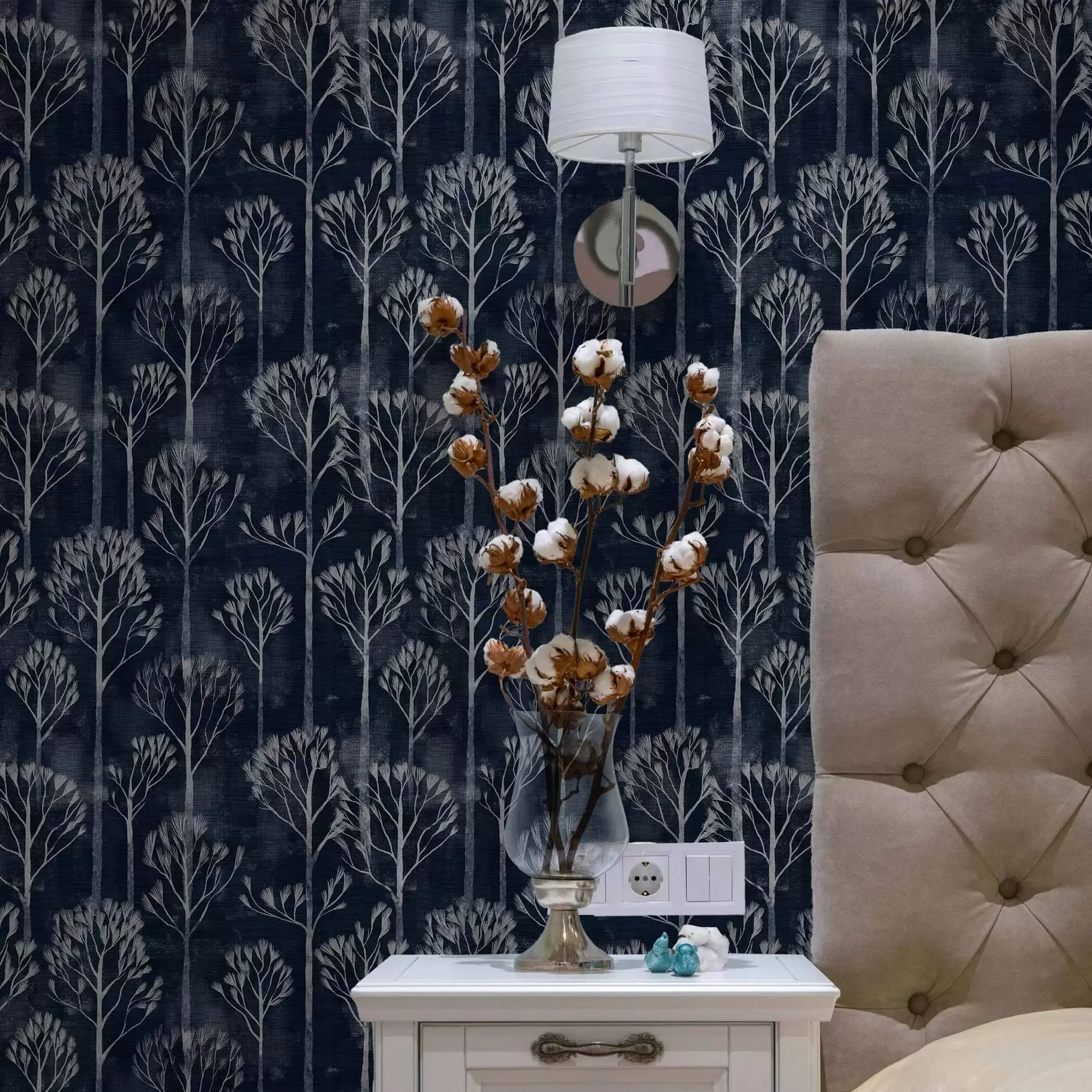 murales de pared Botánica con árboles blancos de estilo escandinavo a00148