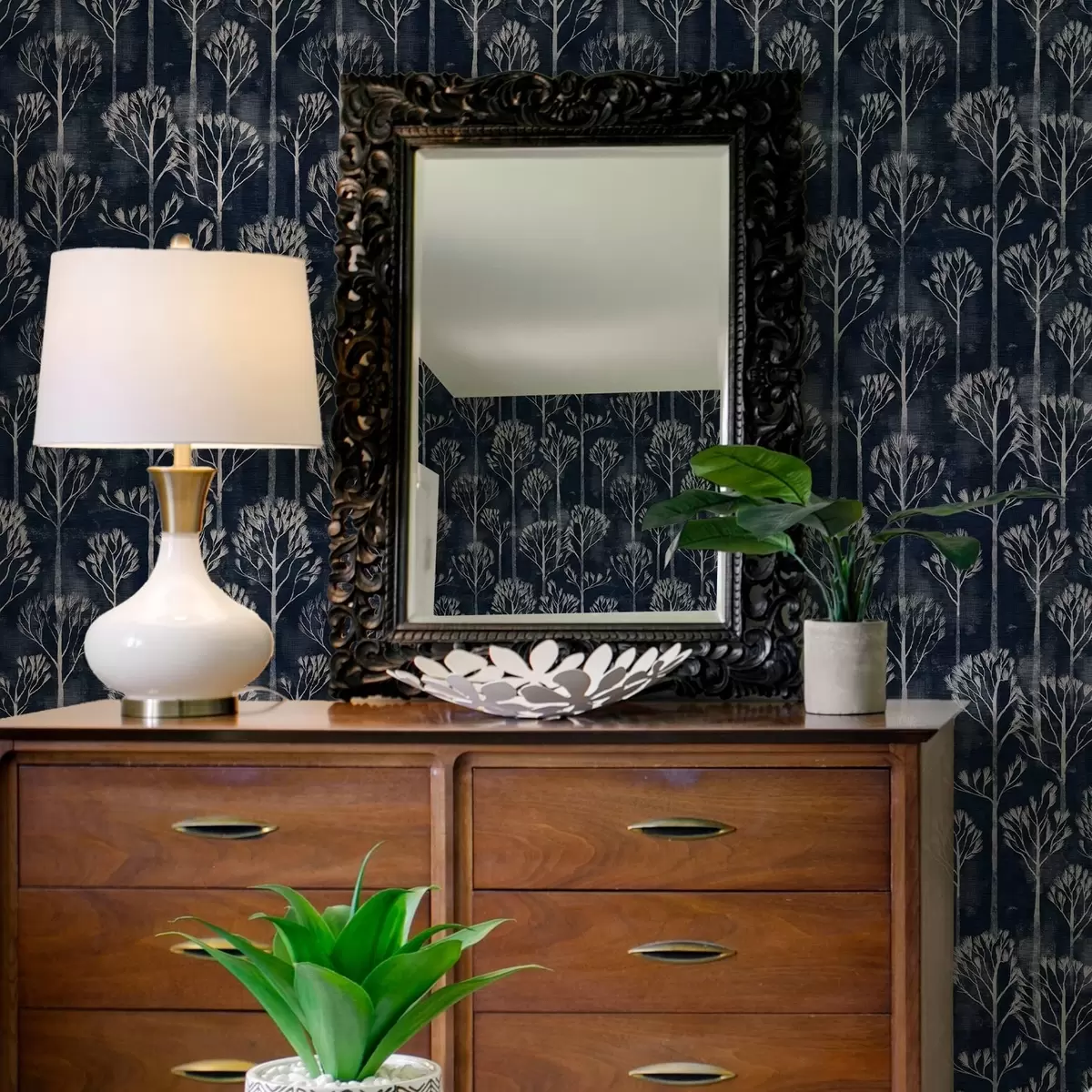 Papel pintado Botánica con árboles blancos de estilo escandinavo a00148