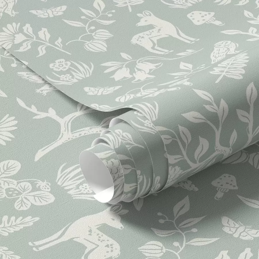 murales de pared Animales y plantas escandinavos sobre fondo menta a00149