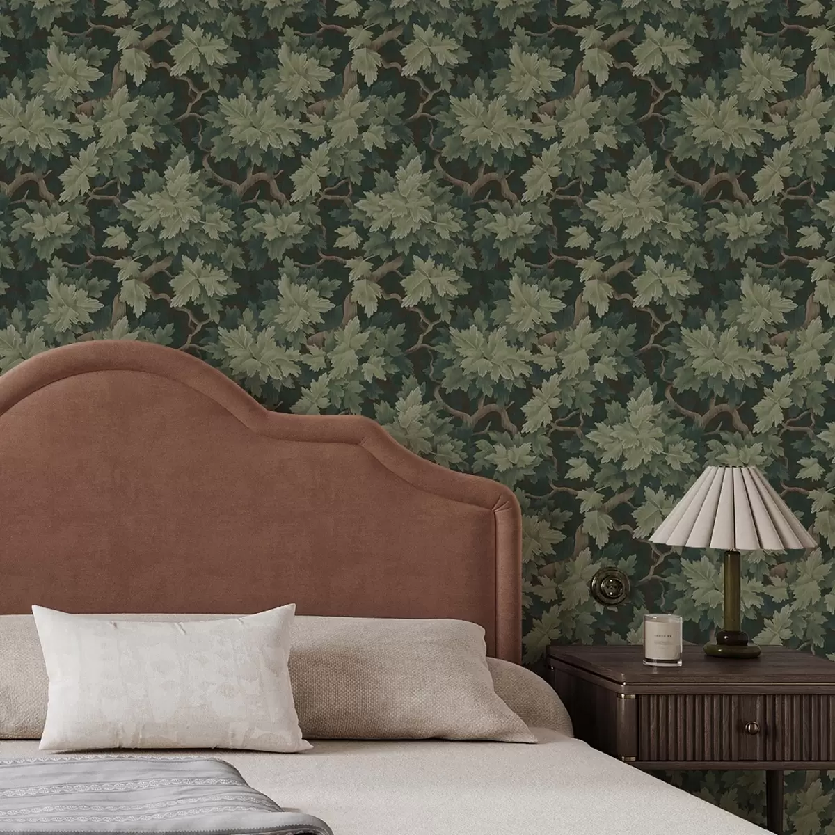 Papel pintado Hojas de roble sobre fondo verde a00151