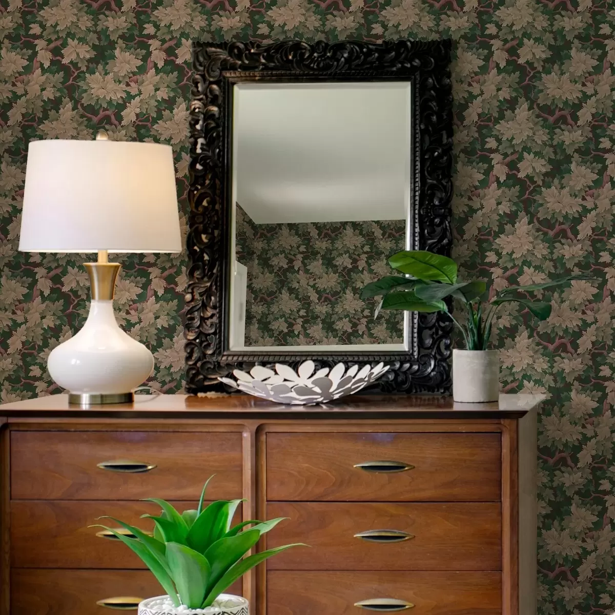 Papel pintado Hojas en tonos cálidos sobre fondo oscuro a00151v1