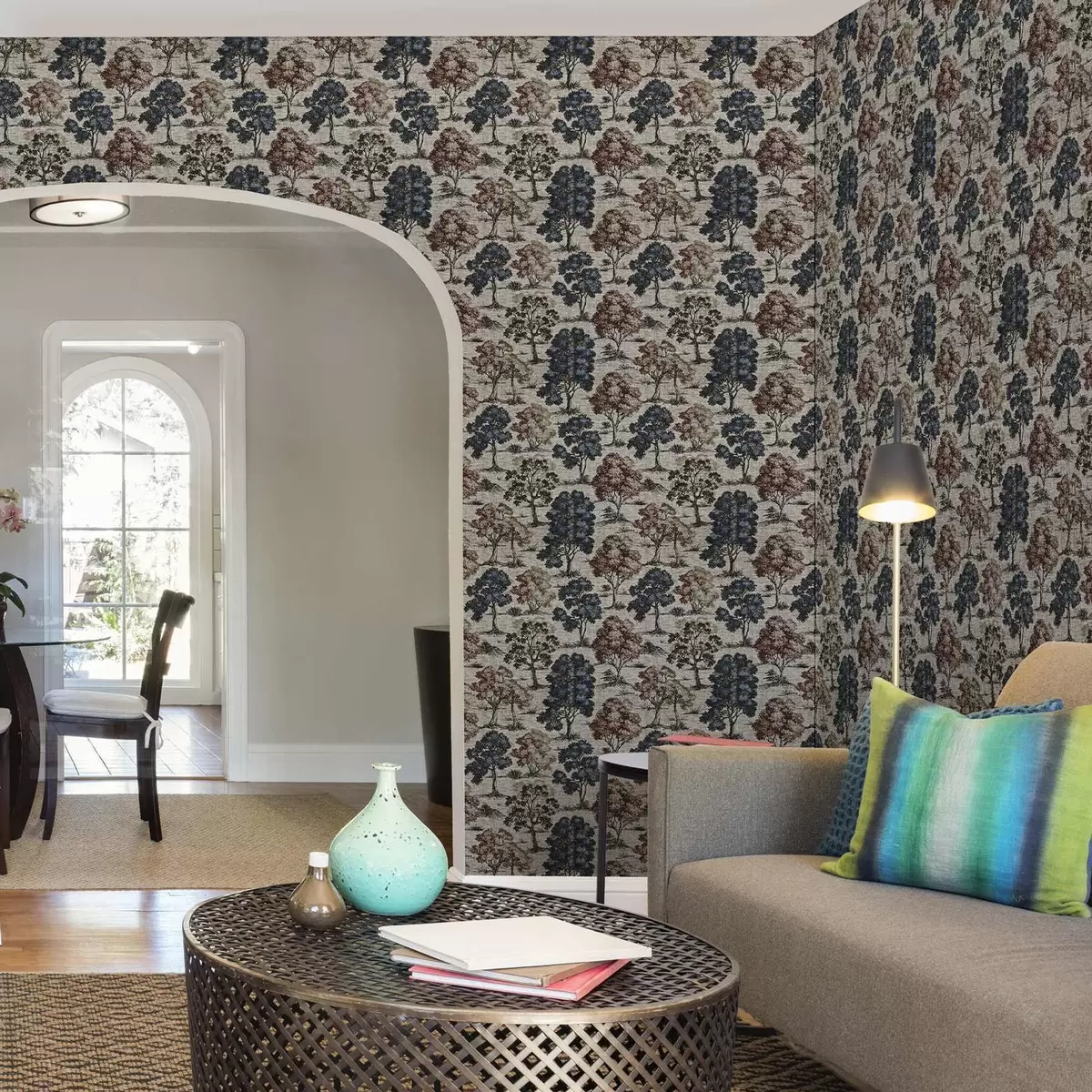 Papel pintado Gráfico con árboles sobre fondo de lino claro a00152