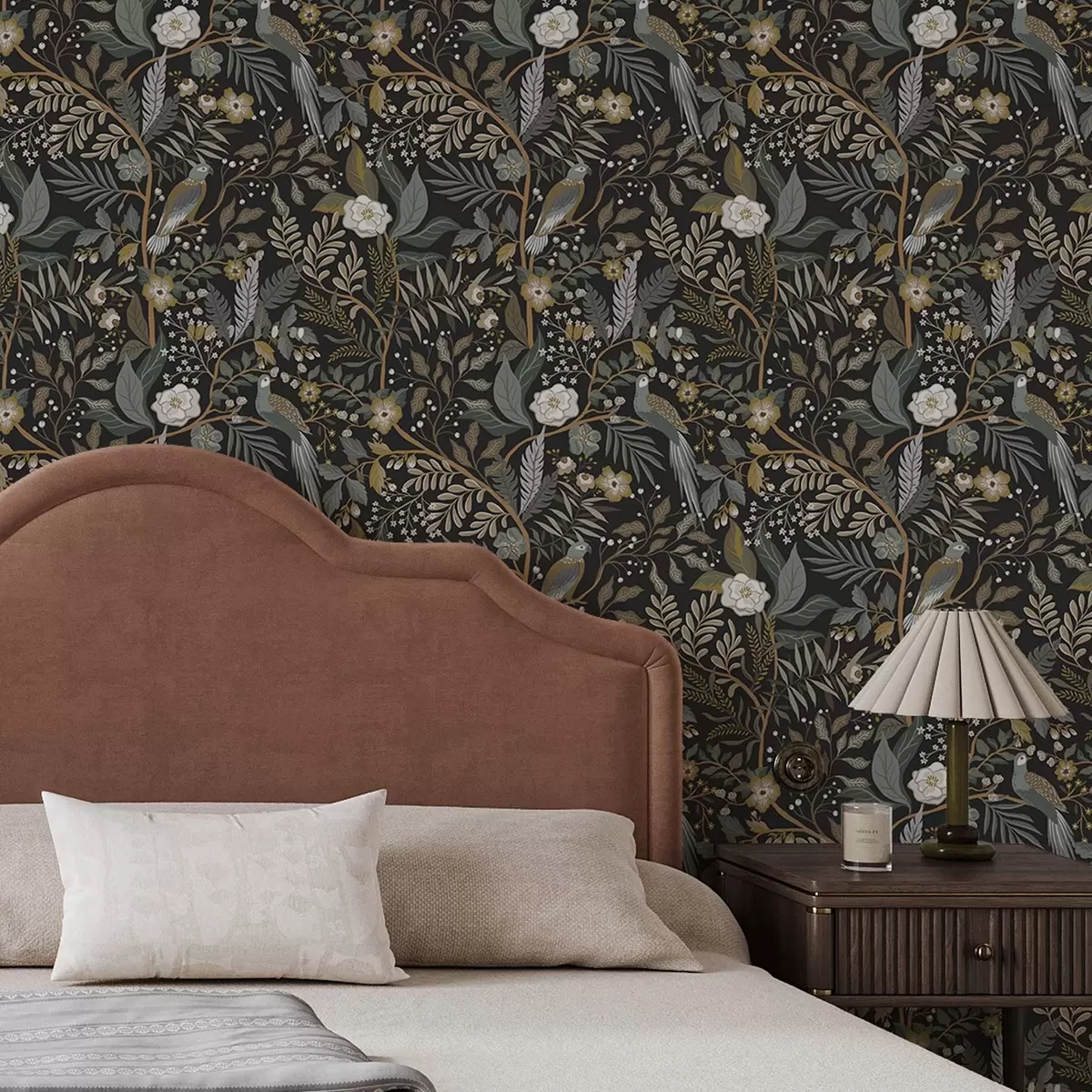 Papel pintado Pájaros entre ramas sobre fondo oscuro a00161