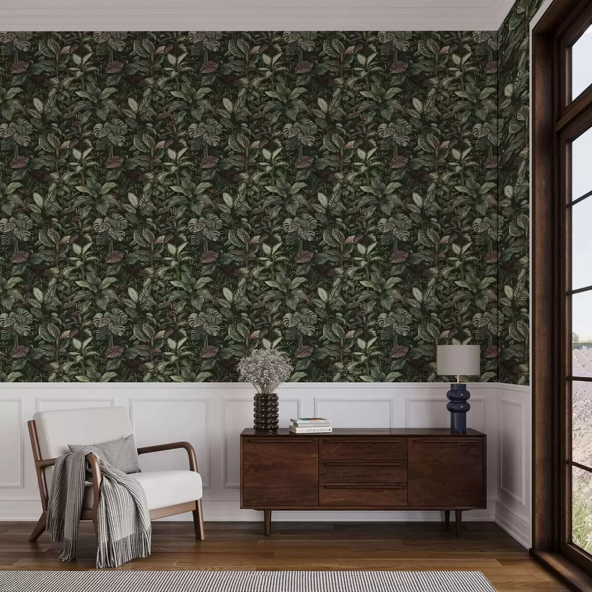 Papel pintado Vegetación tropical en estilo botánico vintage a00165